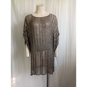 PARKER Beaded Tunic Top Mini Dress 100% Silk PROJECT Silver Gray XS Dolman Scoop